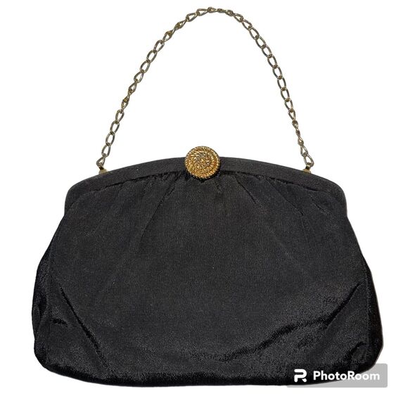 Vintage Womens Handbag Clutch Small Black Gold Clasp Closure Formal Elegant - Picture 1 of 11